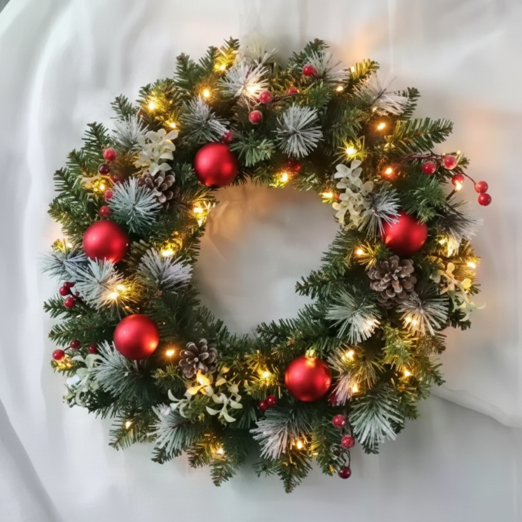 Couronne Festive en Bois & Sapin